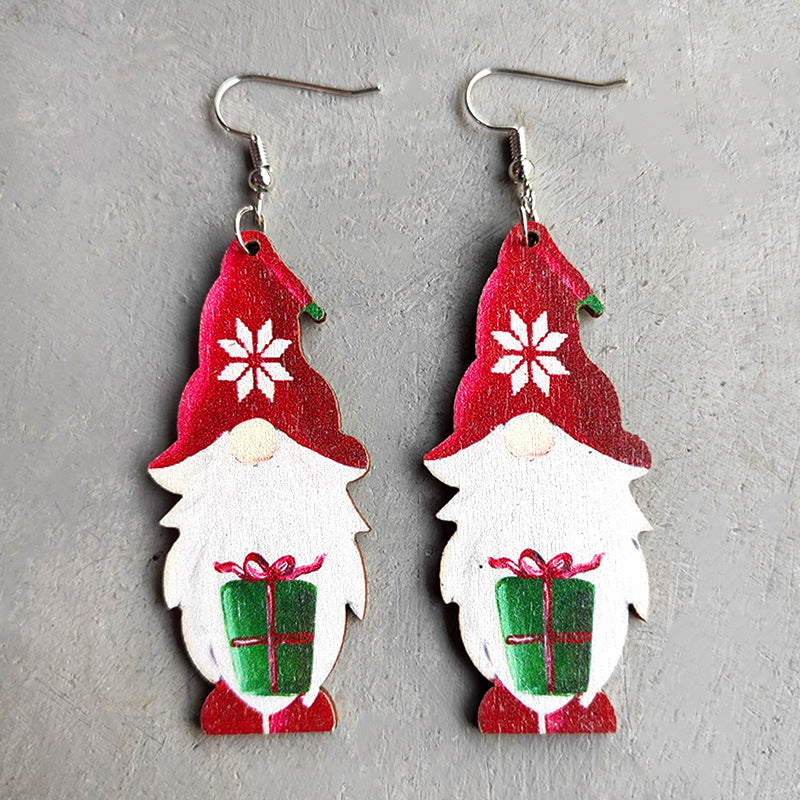 Wholesale Christmas Snowman Red and Black Plaid Lantern Wood Earrings